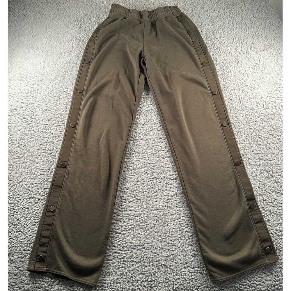 ALO Yoga Courtside Tearaway Side Snap Button Pant Womens Size S Olive Lounge